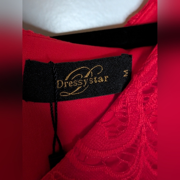 Dressystar Red Lace Overlay Fit Flare Dress Sleeveless Cocktail Holiday Elegant - Picture 14 of 14